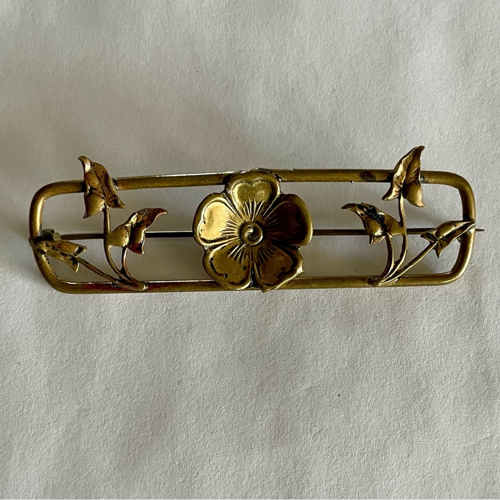 Vintage Rare Louis Stern Rectangular Floral Brooch Gold Filled On Sterling